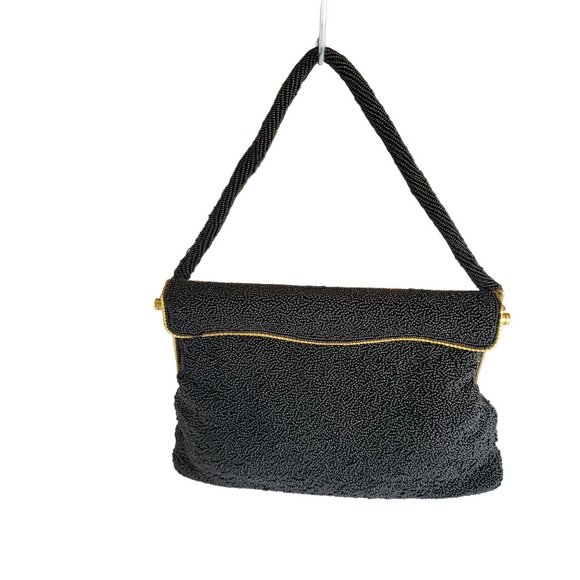 Vintage Elsie Tu Hong Kong Beaded Black Purse With Gold Hardware - Picture 3 of 14